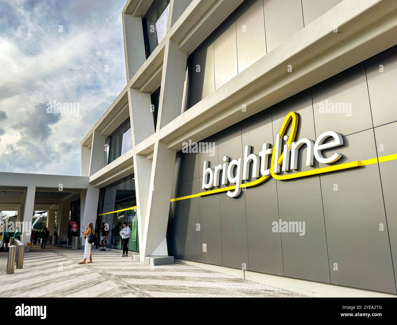 Fort Lauderdale, Florida, USA - 2 December 2023: Exterior view of the Brightline railway station near the city centre of Fort Lauderdale - Smartphone Captured Stock Image