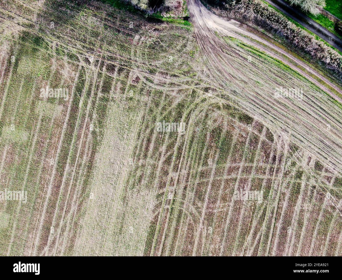 aerial view of arable lowland agricultural field with intersting ...