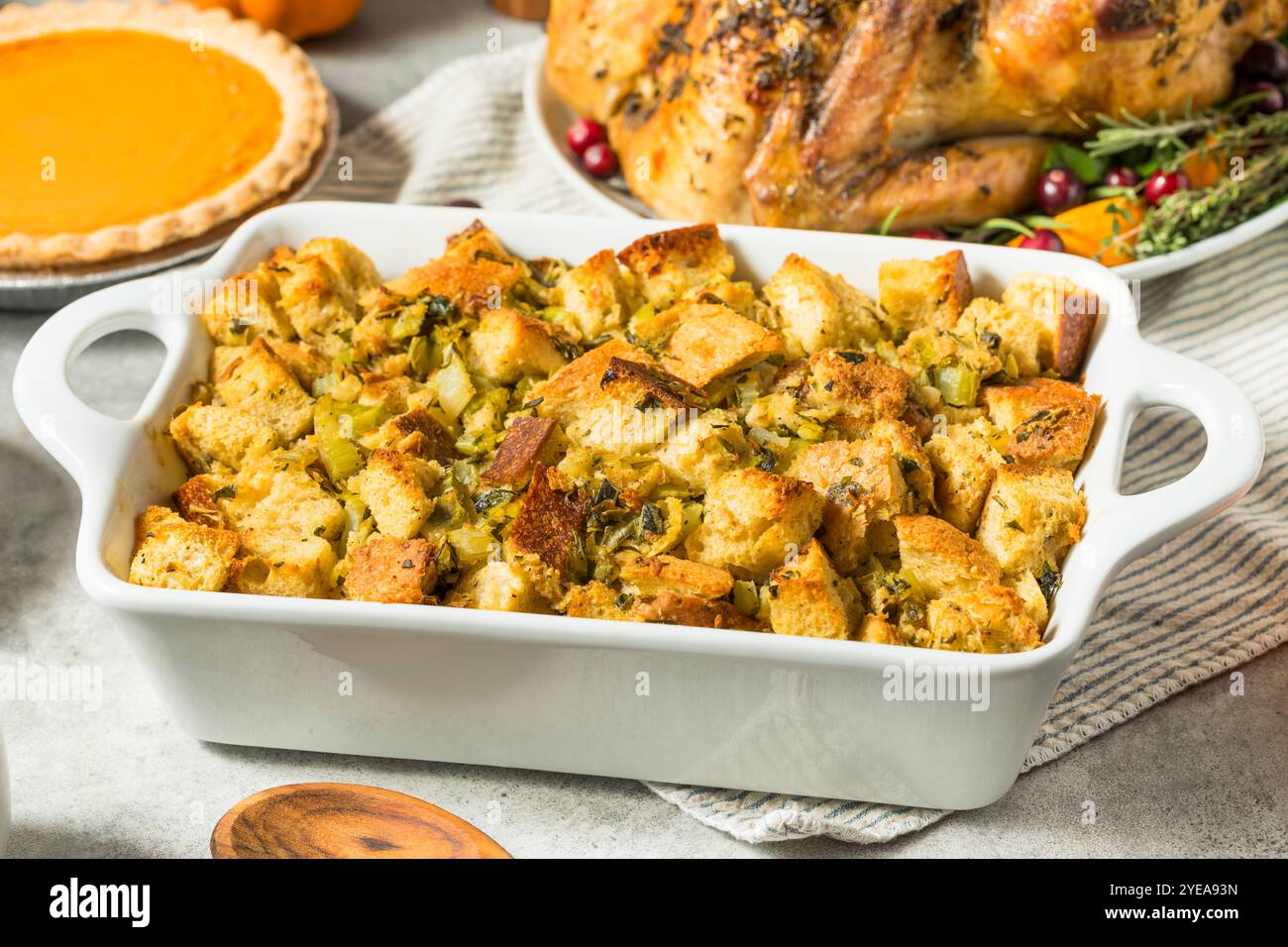 Homemade Turkey Stuffing for Thanksgiving Dinner in a Casserole Dish ...