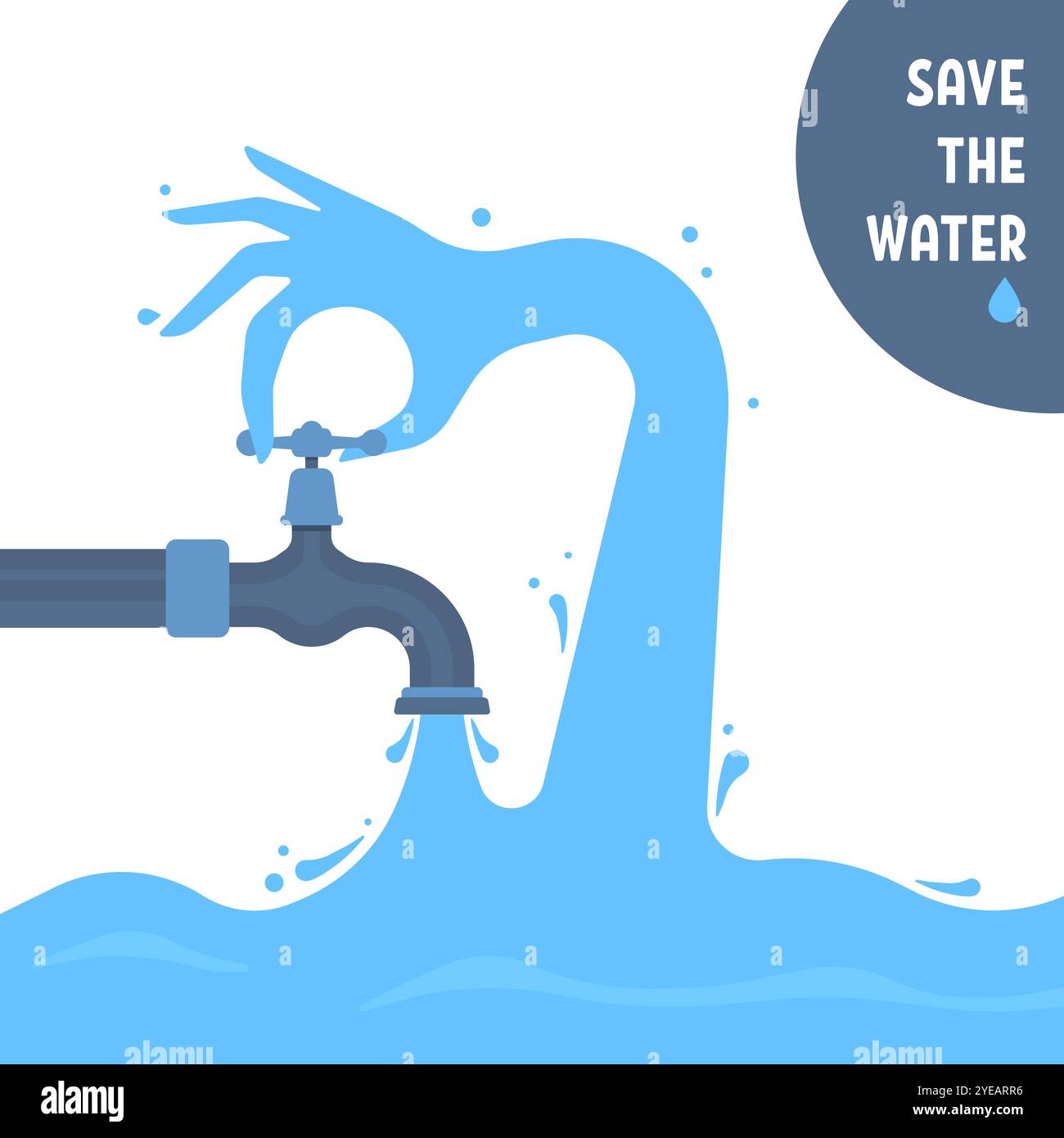 save the water with cartoon liquid blue hand Stock Vector