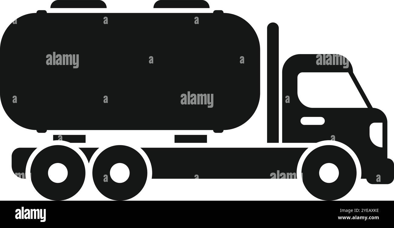 Simple black icon of a tank truck transporting liquids, isolated on ...