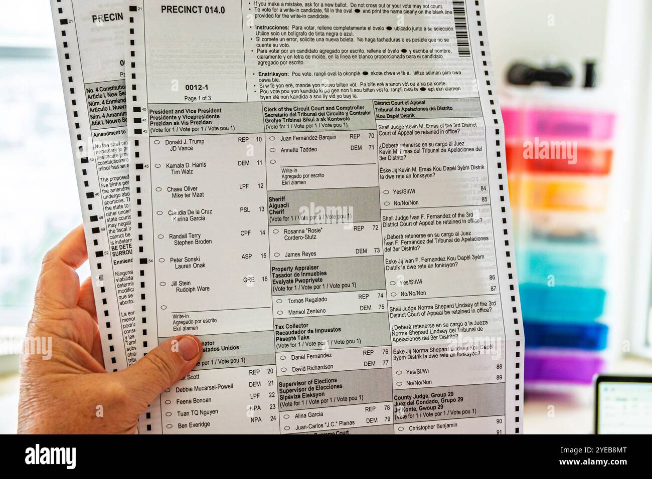 Miami Beach Florida,hand holding,blank November 2024 general election