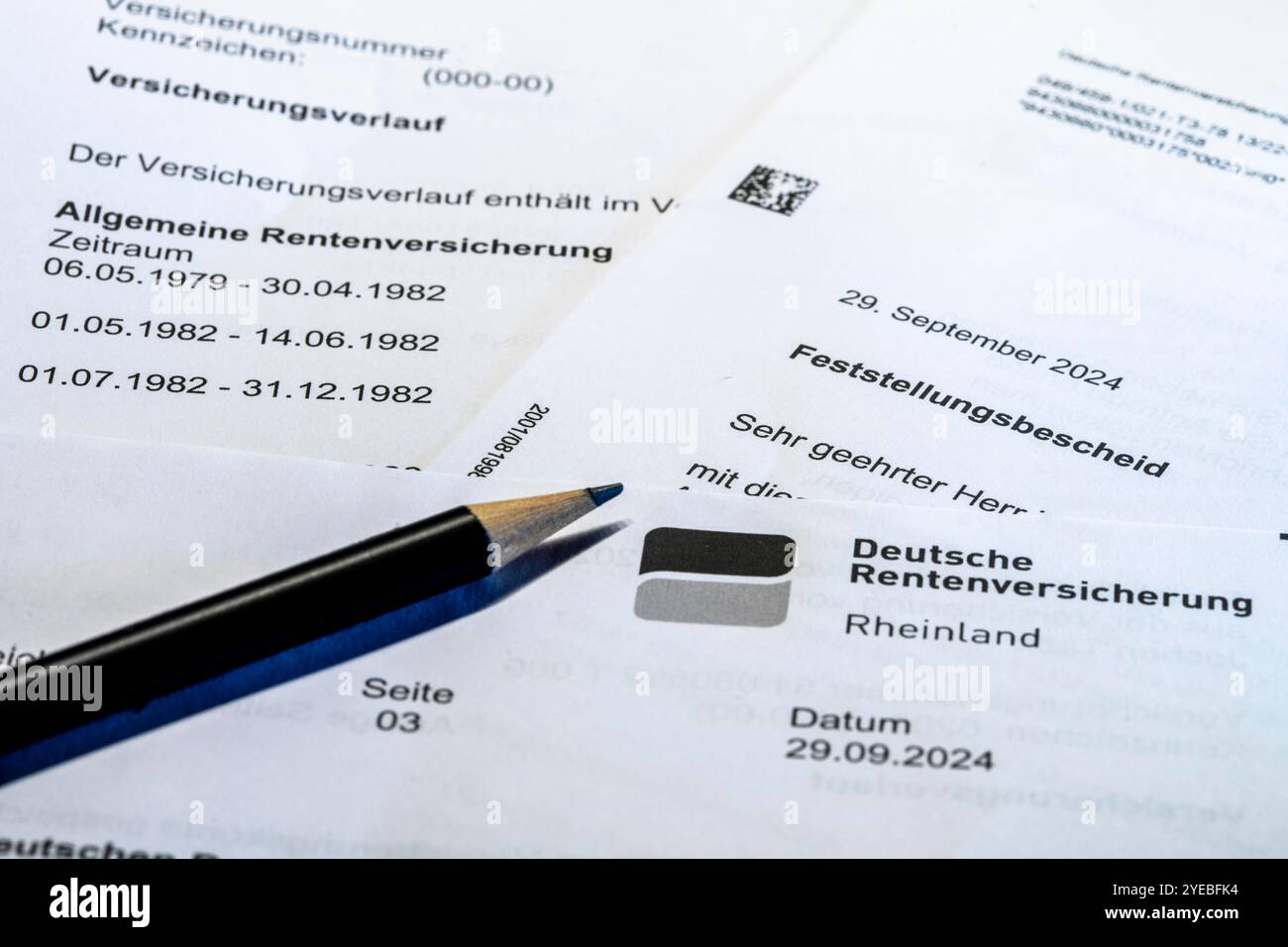 Symbolic picture pension, pension information, assessment notice on contributions made to the statutory pension insurance and expected pension on reac Stock Photo
