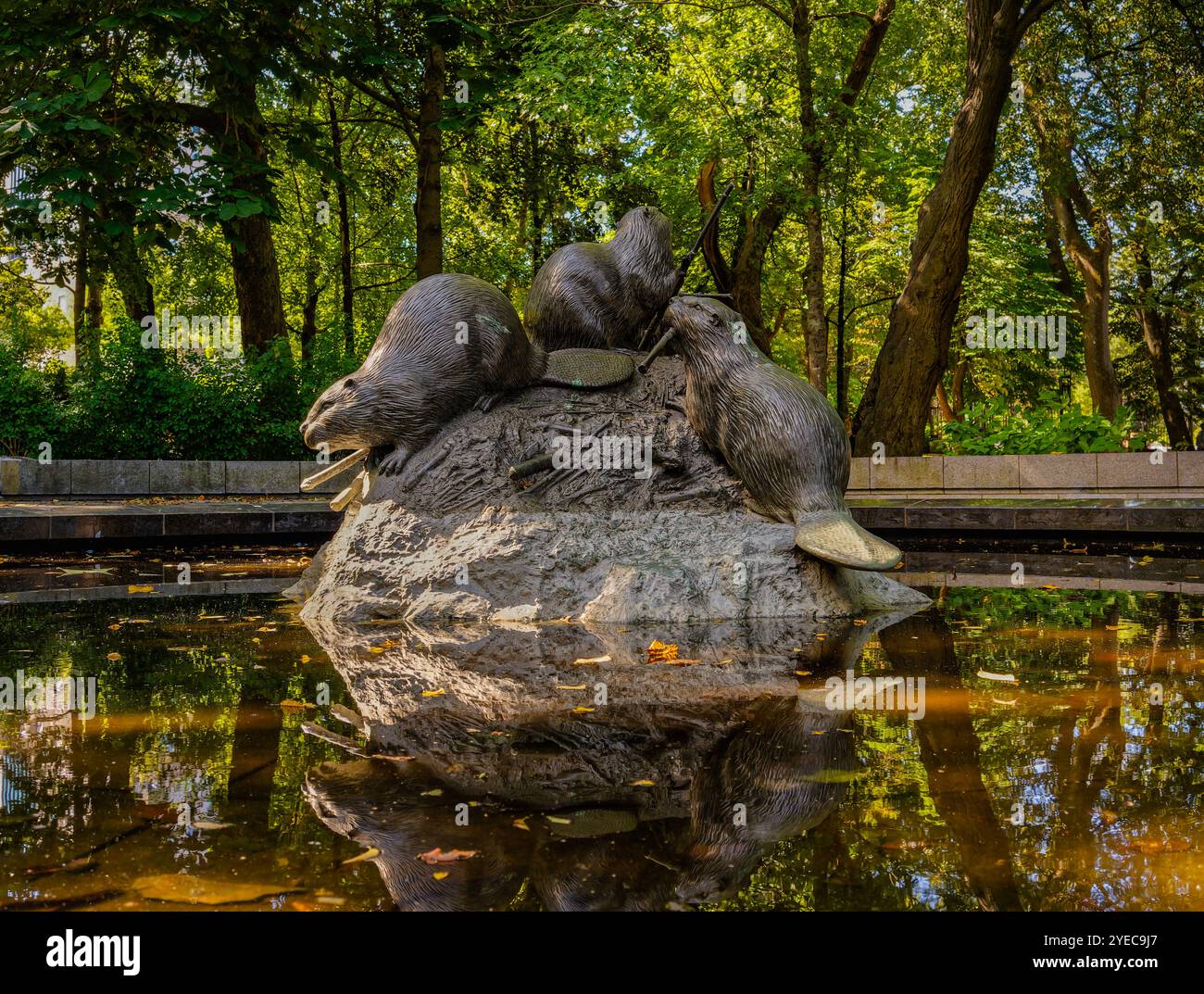 Saint John, NB, Canada - Sept. 11, 2024: Beaver Fountain by sculptor Michael Gaspard Rizzello in the Loyalist Burial Ground. Stock Photo