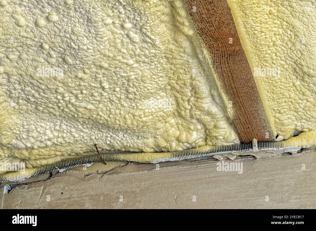 Construction of new house. View of concrete wall, ceiling with ...