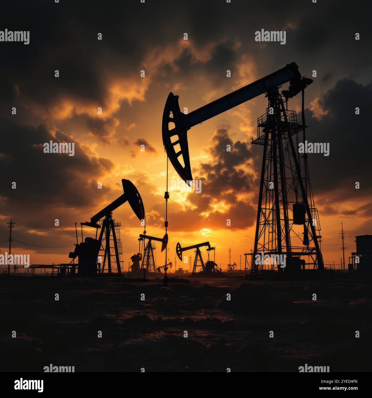 Oil Derricks Oil drilling derricks at desert oilfield. The change in oil prices ...