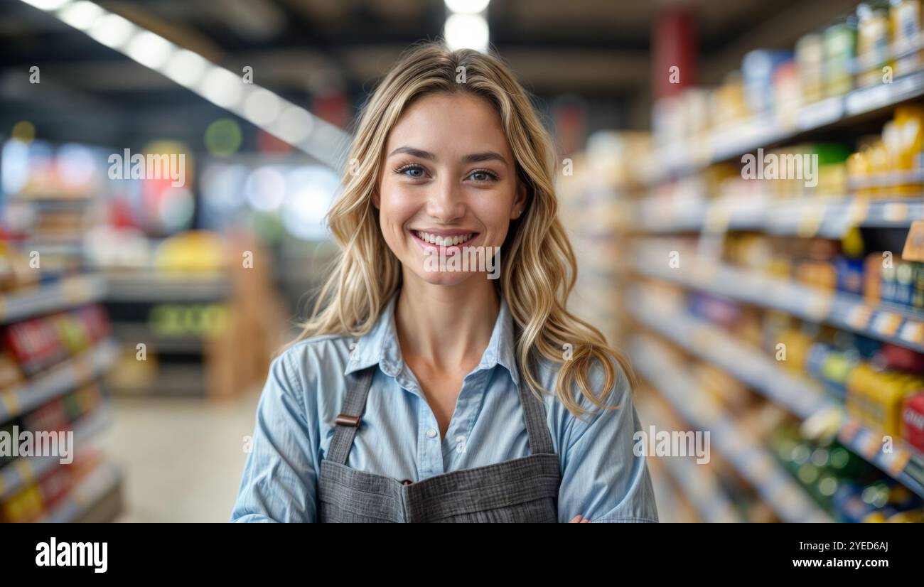Manager supermarket in apron hi-res stock photography and images - Alamy