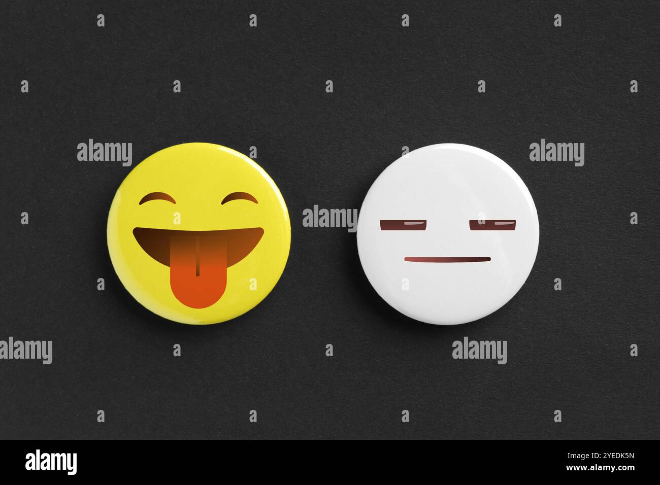Badges displaying different emotions on black background Stock Photo