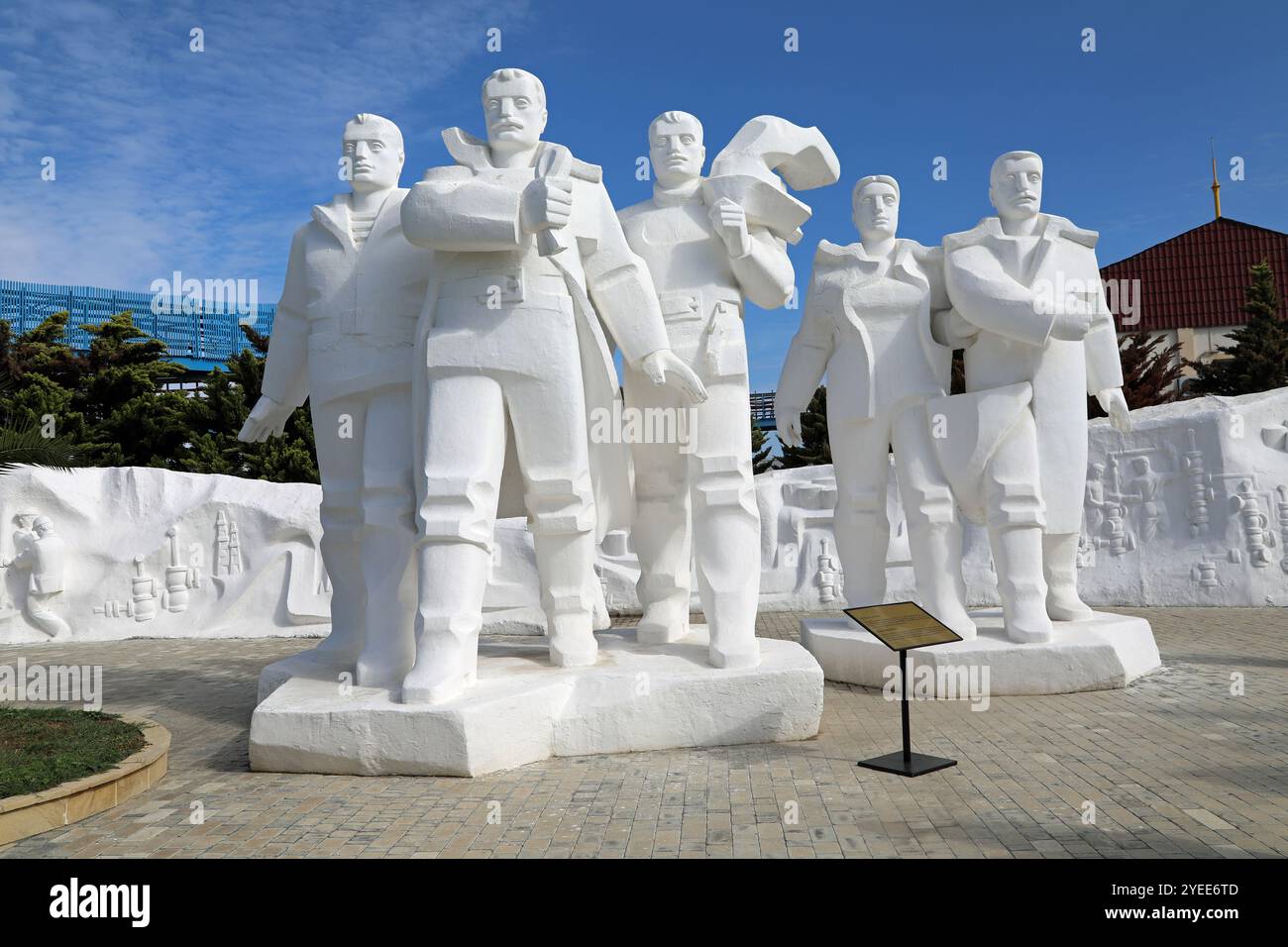 Soviet era Oilmen Monument at Neft Daslari in the Caspian Sea Stock Photo