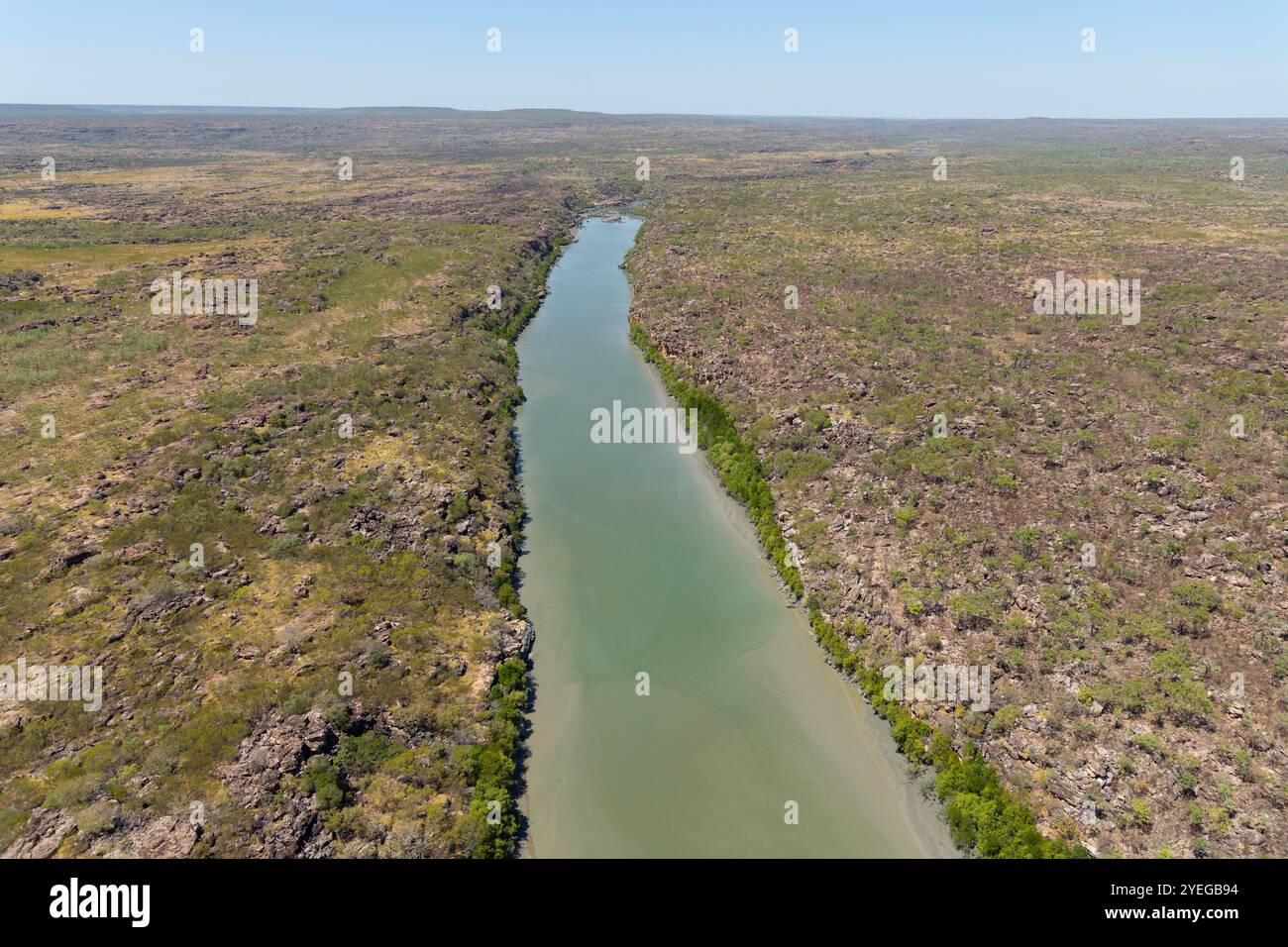 Aerial view of the Mitchell River in the outback of Western Australia ...