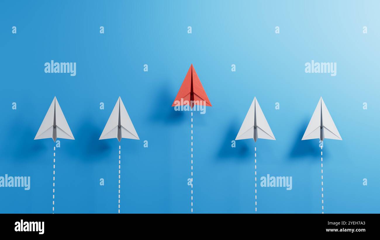 Paper plane on blue background, Business competition concept ...