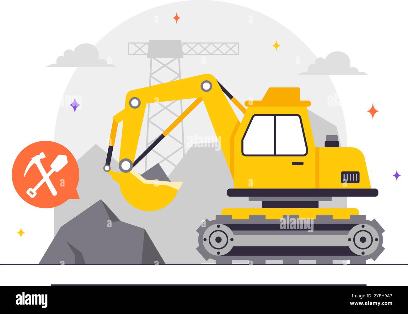 Mining Company Vector Illustration Featuring Heavy Yellow Dumper Trucks ...