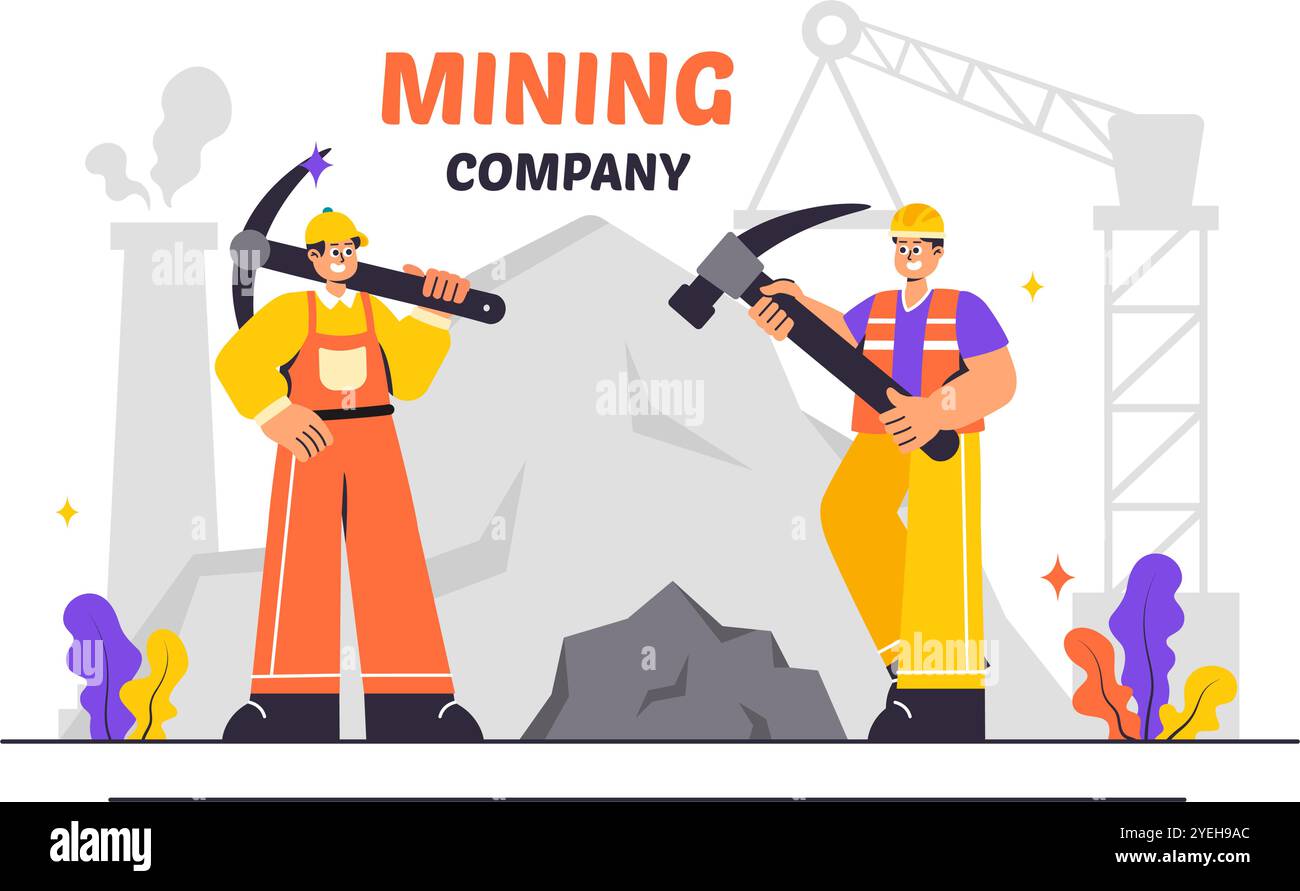 Mining Company Vector Illustration Featuring Heavy Yellow Dumper Trucks ...