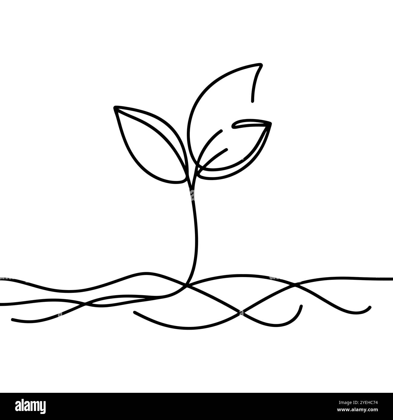 Minimalist one line art of a sprout growing from the ground ...