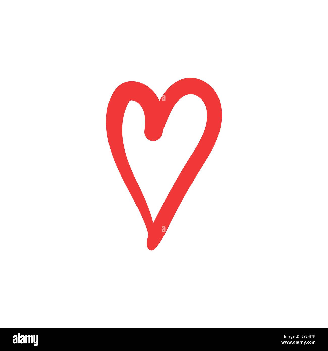 Simple doodle outline red heart isolated on white background. Hand ...