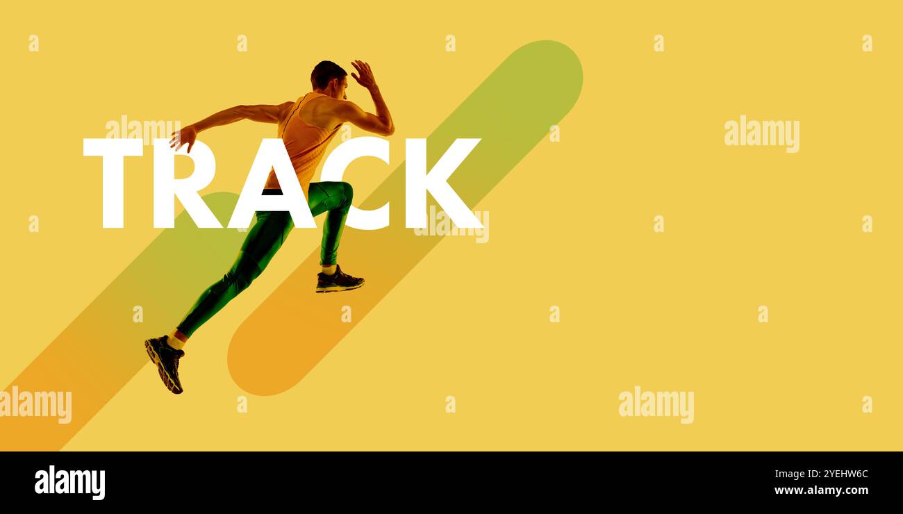 Fast Training Simpic Focused man, muscular athlete in motion, running fast, training to ...