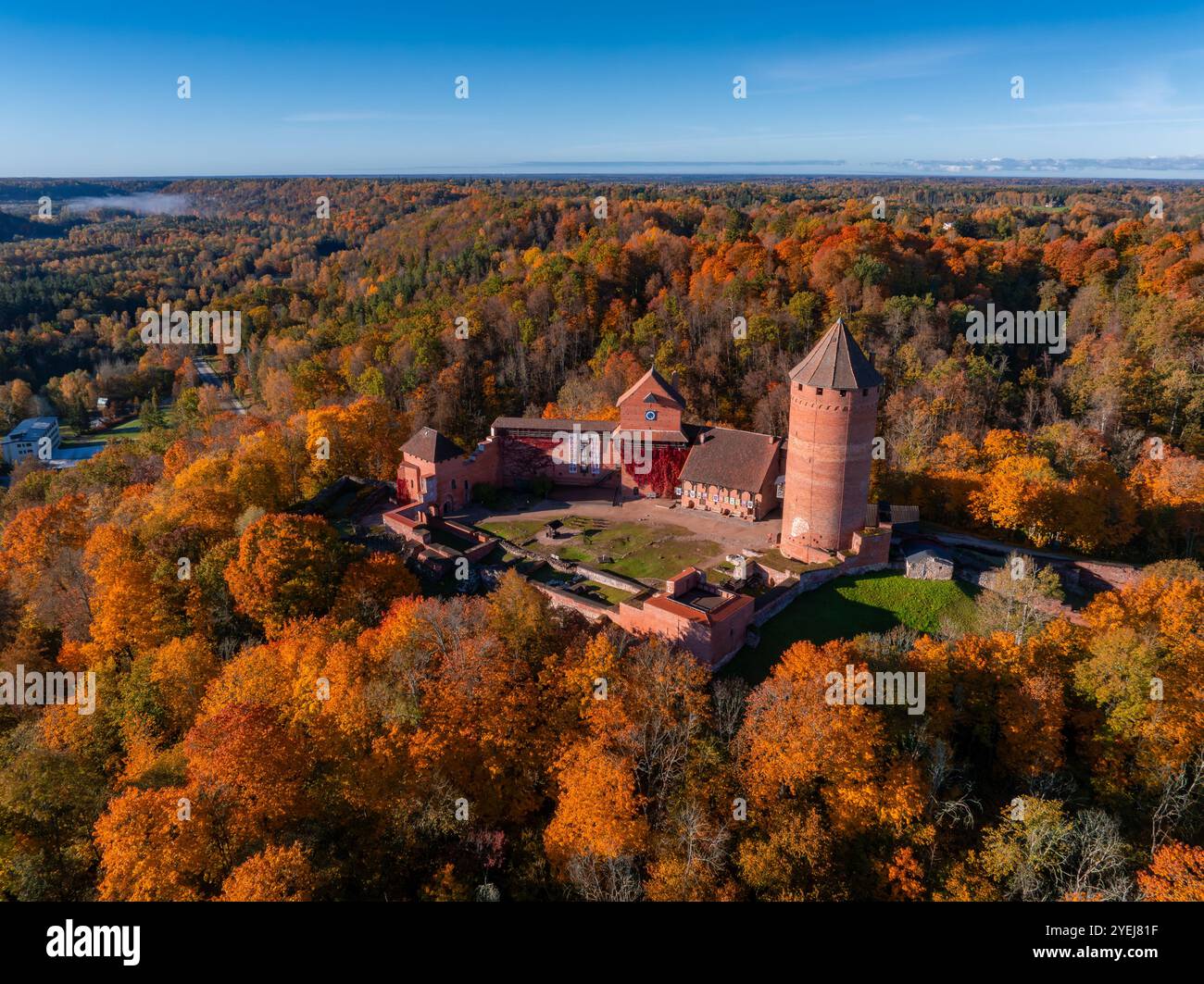 Turiada Aerial View of Turaida Castle Amidst Vibrant Autumn Foliage in Sigulda ...