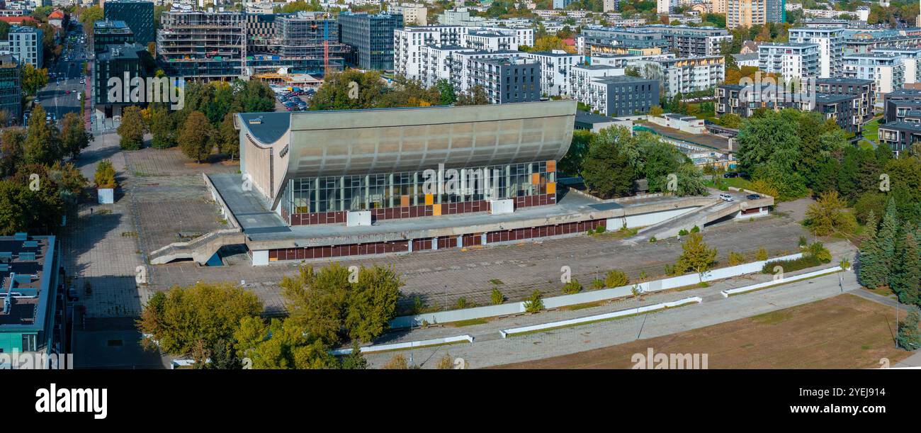 Aerial View of Modern Urban Area in Vilnius with Curved Roof Building Stock Photo