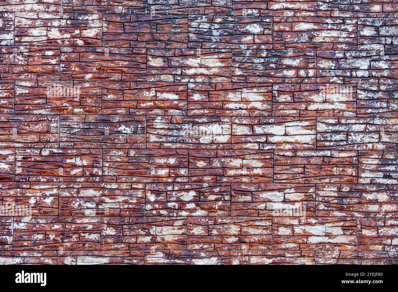 Uneven brick wall red and white creative background. Stock Photo