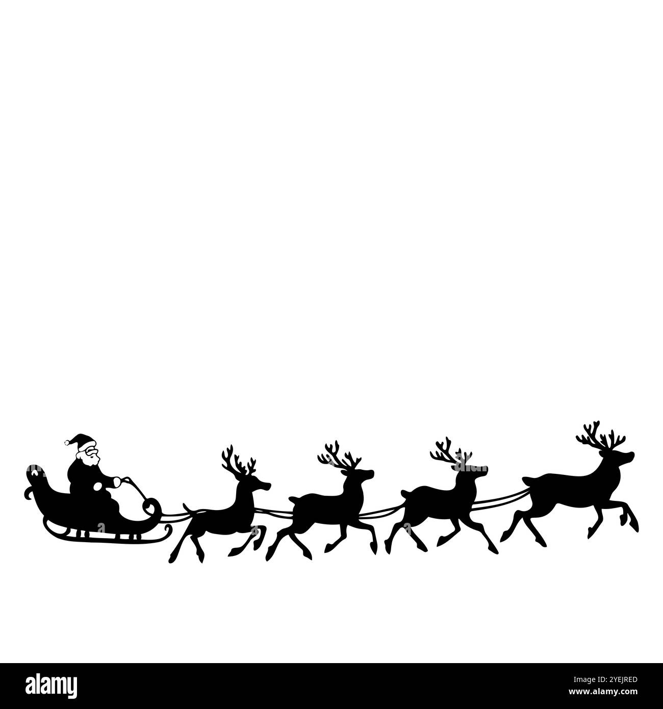 Santa Claus in sleigh being pulled by reindeer flying through the sky ...