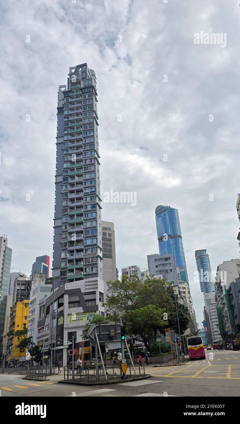 Modern residential towers and skyscrapers replacing old residential buildings. Lai Chi Kok Rd., Prince Edward, Hong Kong. - Smartphone Captured Stock Image