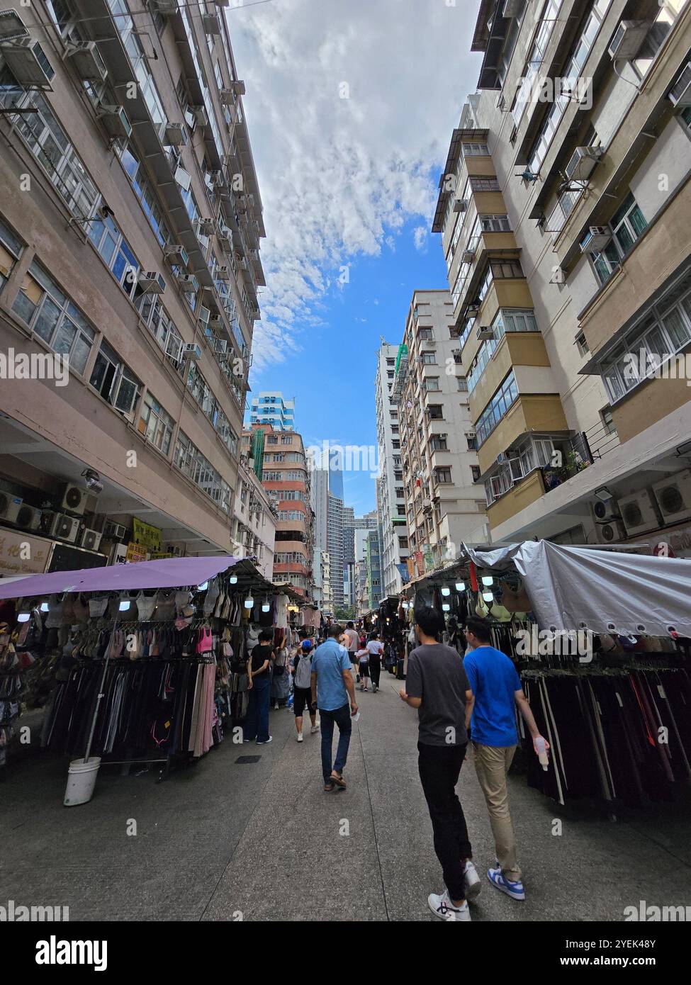 A Street market on Parkes street in Yau Ma Tei, Kowloon, Hong Kong. - Smartphone Captured Stock Image