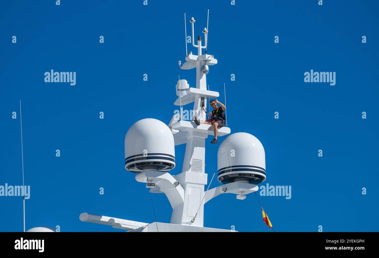 Luxury superyacht, Illusion V in Las Palmas on Gran Canaria. The yacht (when image taken) is said to be owned by property developer, Bret Palos, stepson of Sir Phillip Green. Stock Photo