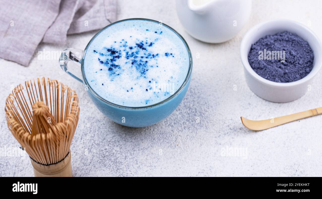 Matcha tea set on marble surface Stock Photo