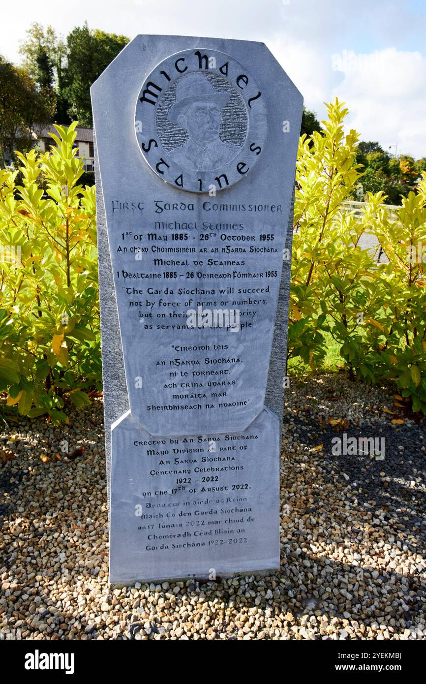 michael staines first garda commissioner memorial stone newport, county mayo, republic of ireland Stock Photo