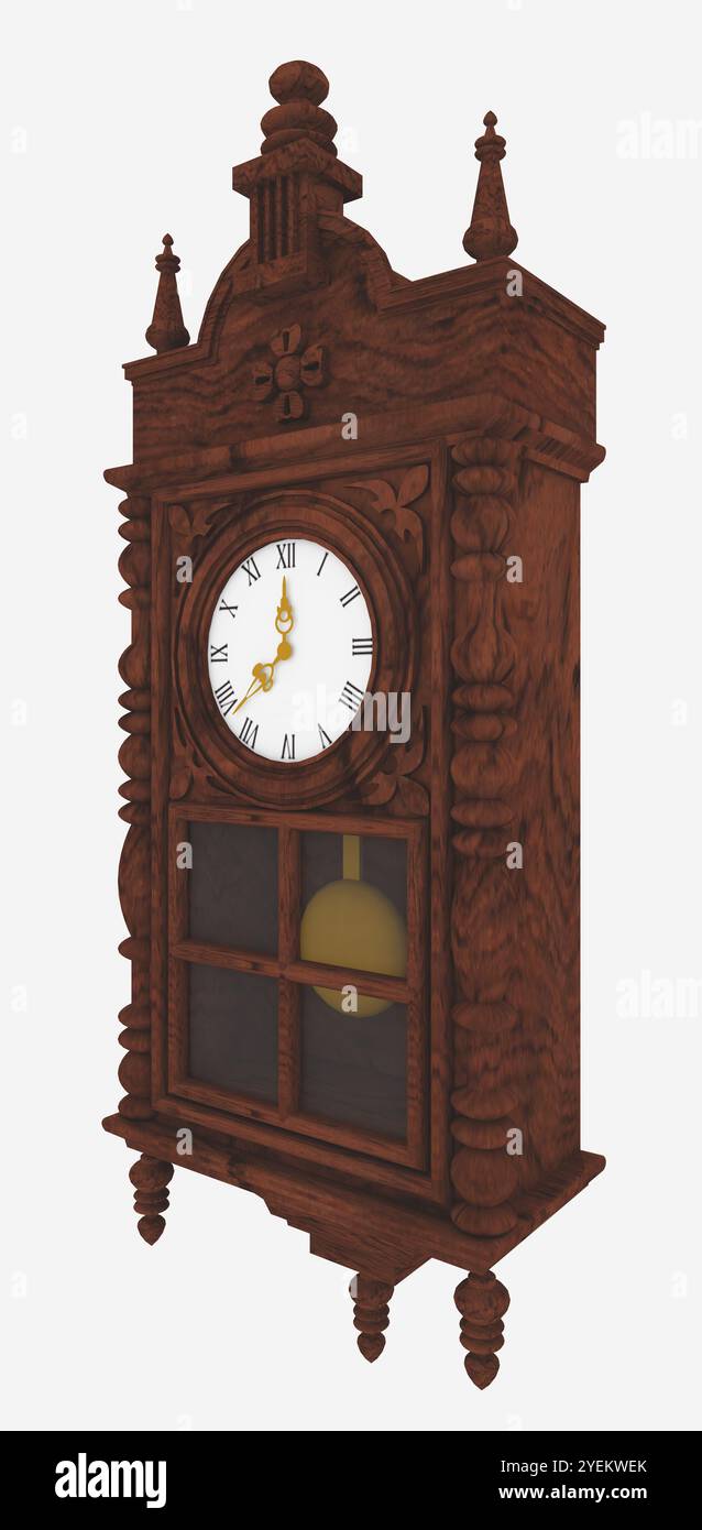 Antique wall clock isolated on white background Stock Photo