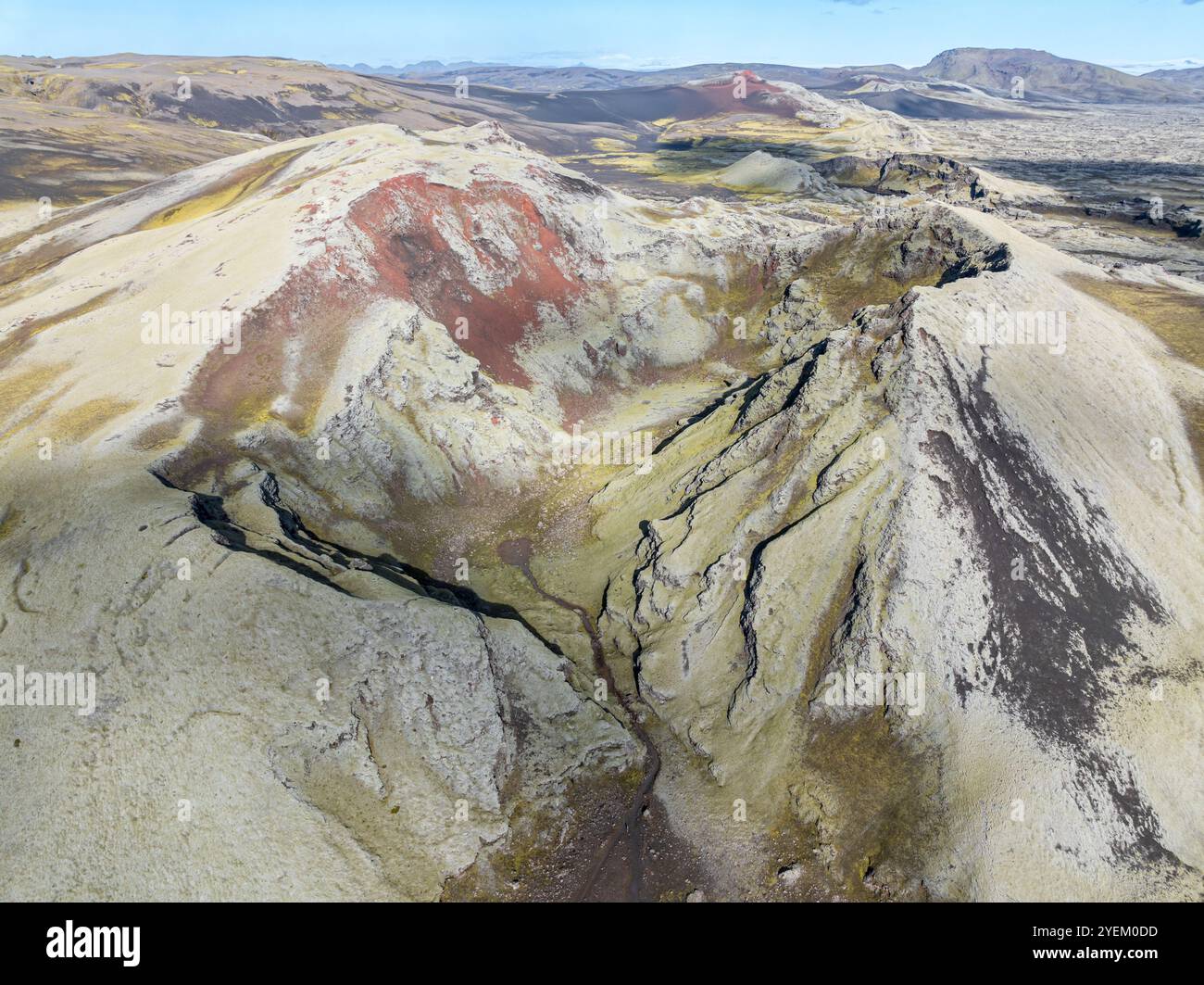 Moss-covered Laki crater or Lakagígar, series of craters, aerial view, interior highlands of Iceland,  Suðurland, Iceland Stock Photo