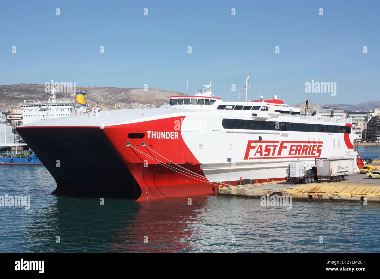 Hydrofoil berthed at the port of Piraeus, Greece Stock Photo