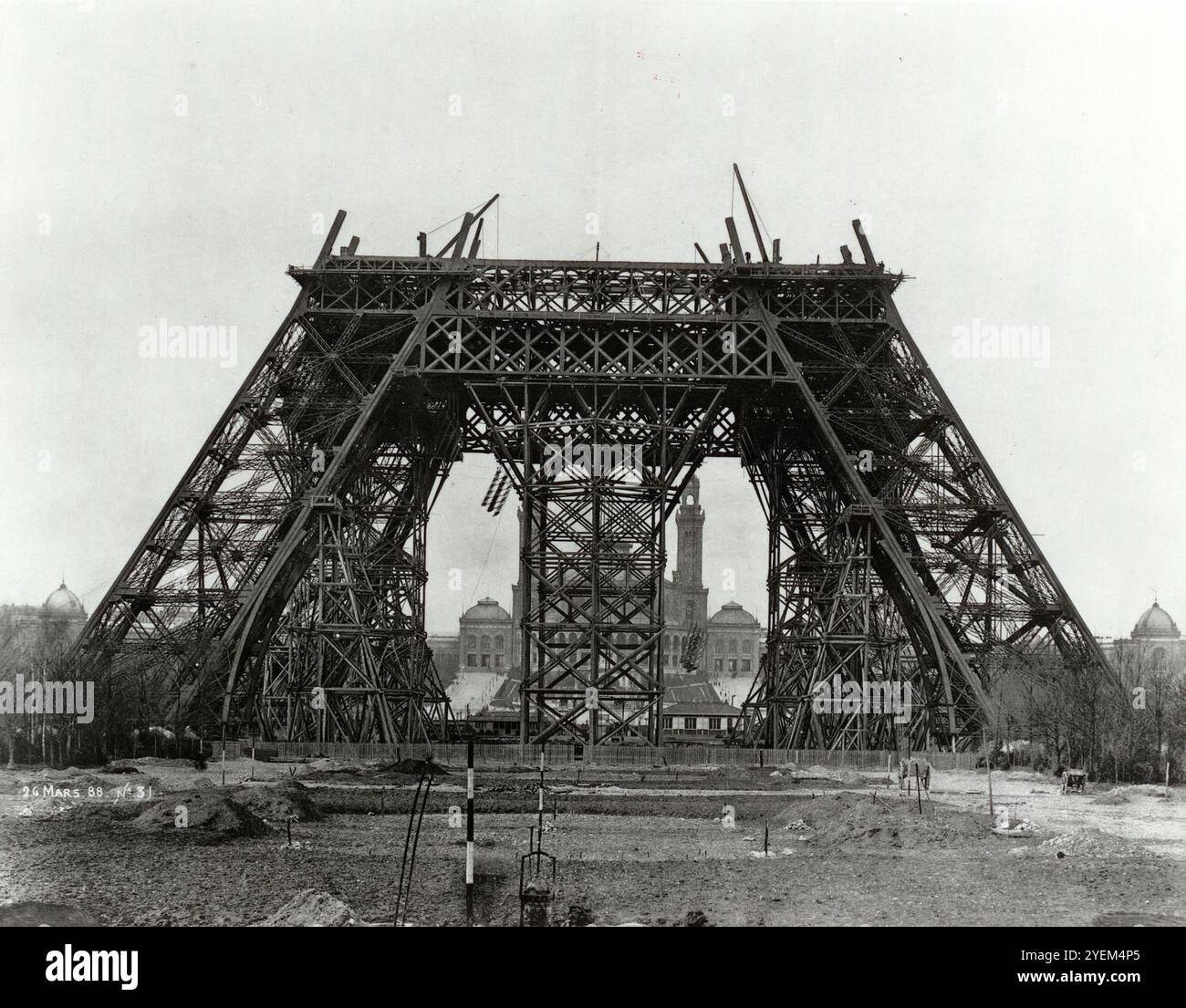 Vintage photo of Paris, Eiffel Tower, construction site 1887-1889 Stock Photo