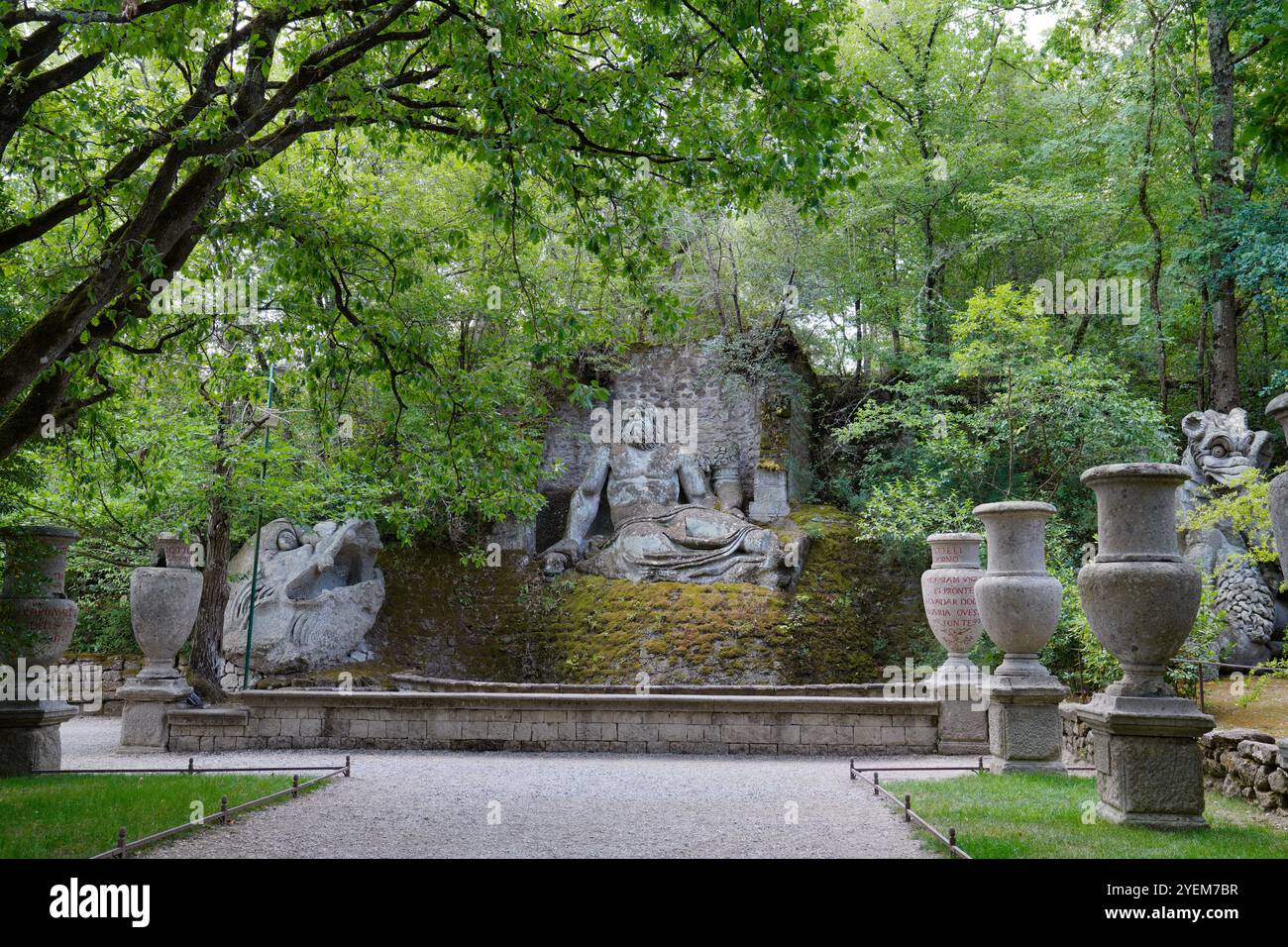 Greek vases,Sacro Bosco ,Parco dei Mostri,Groteske,Monumentalskulpturen,Bomarzo Stock Photo
