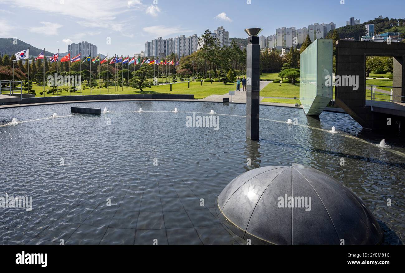 The Wall of Remembrance at the UN Memorial Cemetery in  Busan, Korea on 1 Ocotber 2024 Stock Photo