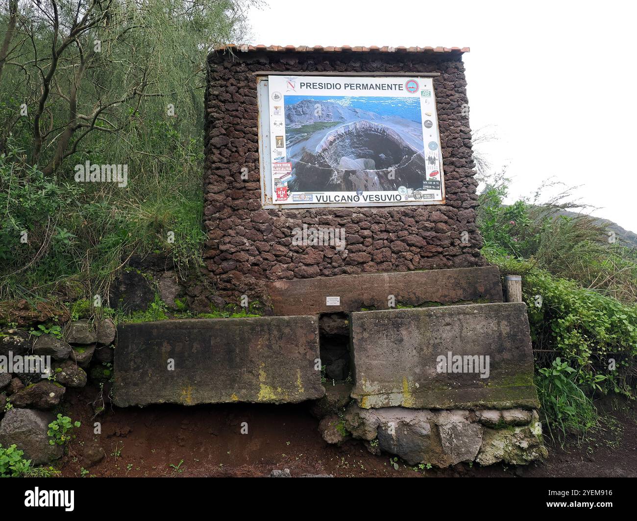 Sign, Mount Vesuvius, Vesuvius National Park, Vesuvio, Parco Nazionale del Vesuvio, Gulf of Naples, Campania, Italy, Europe Stock Photo