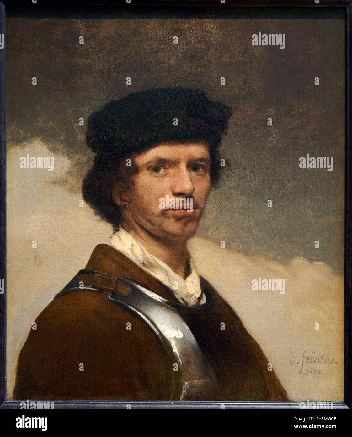 Young Man in a Fur Cap, 1654, Carel Fabritius (1622-1654), The National Gallery, London, UK Stock Photo