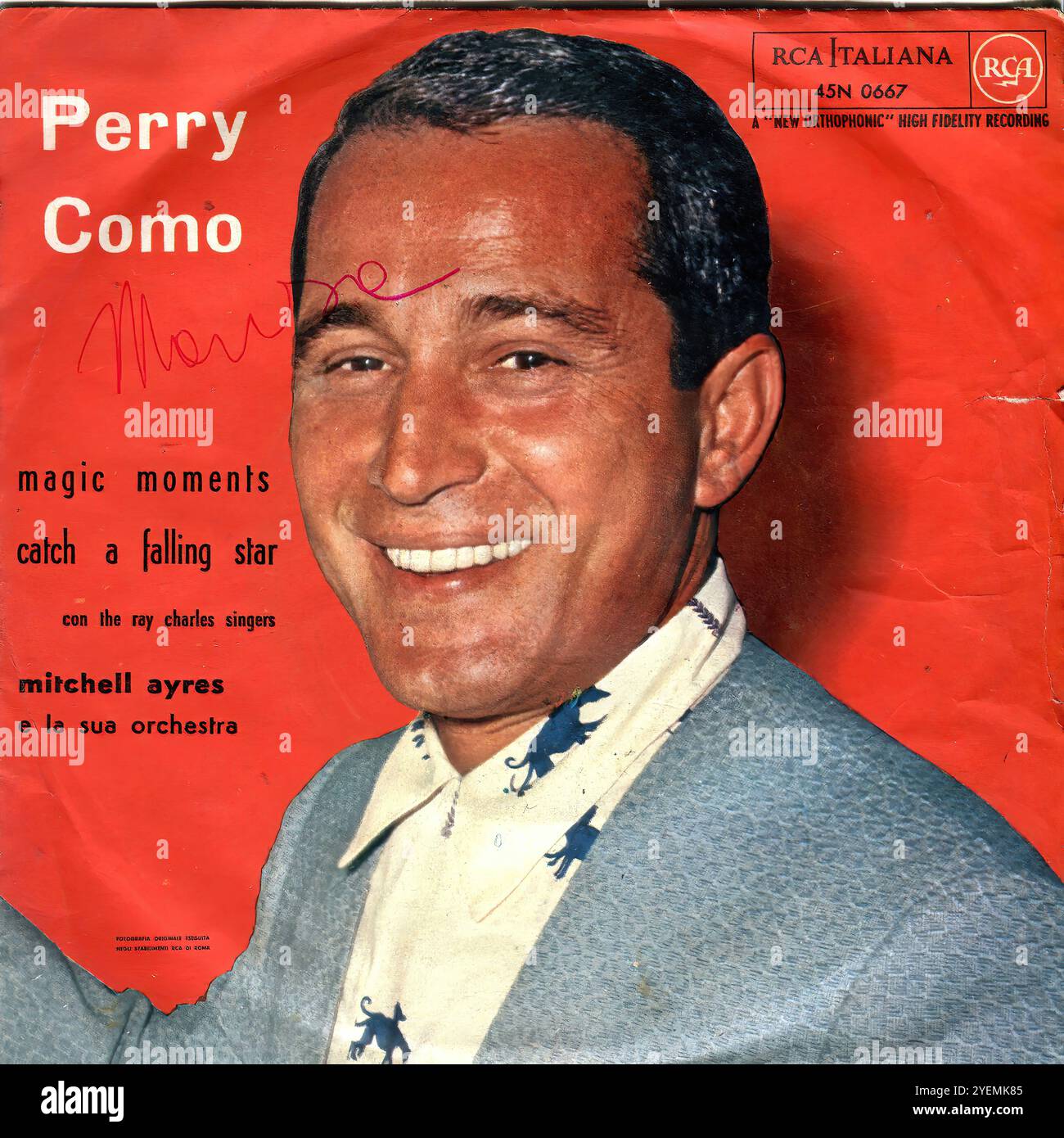 Perry como magic moment original italian vinyl cover stock photo