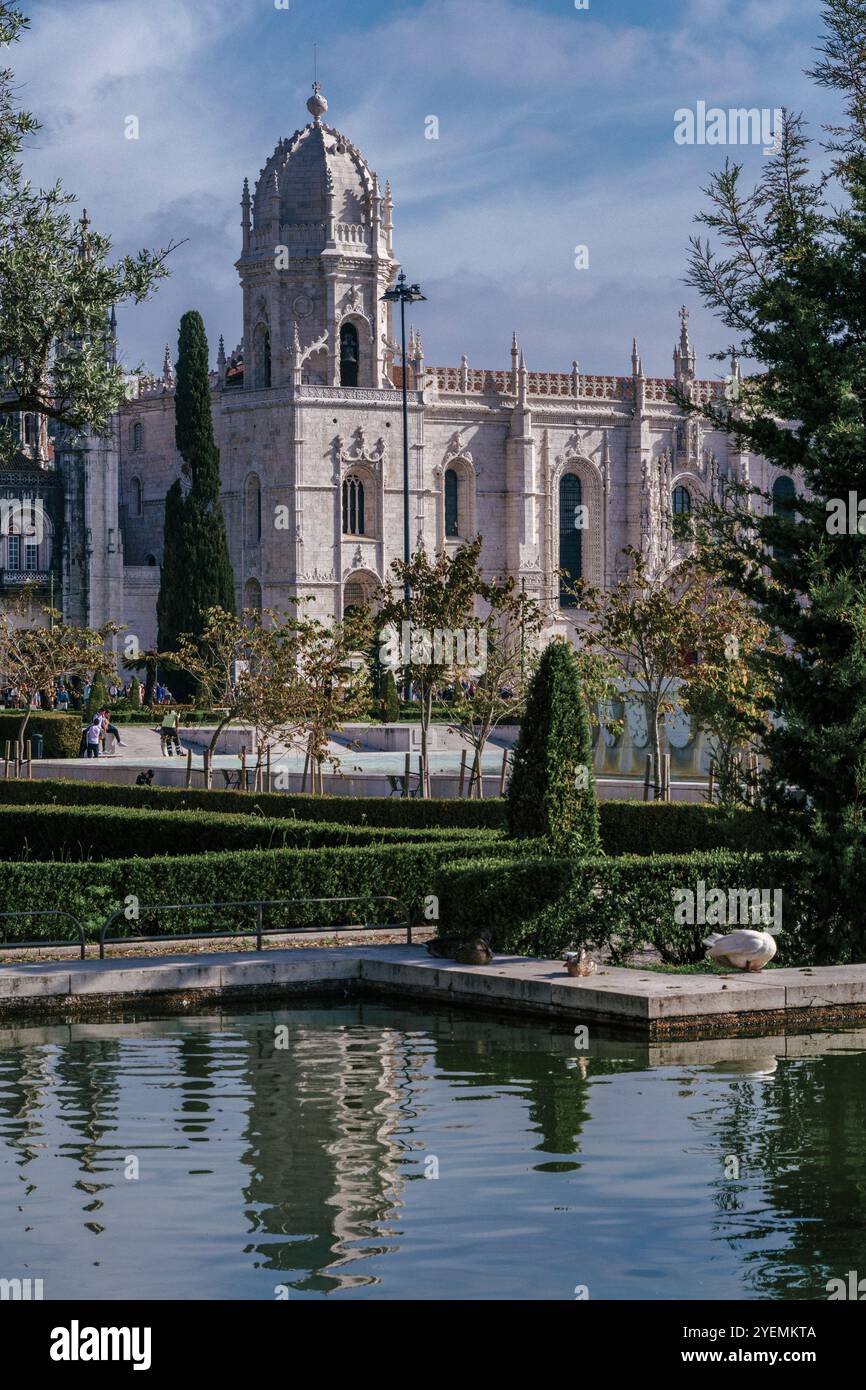 View of the exterior facade of the famous and emblematic Jerónimos ...