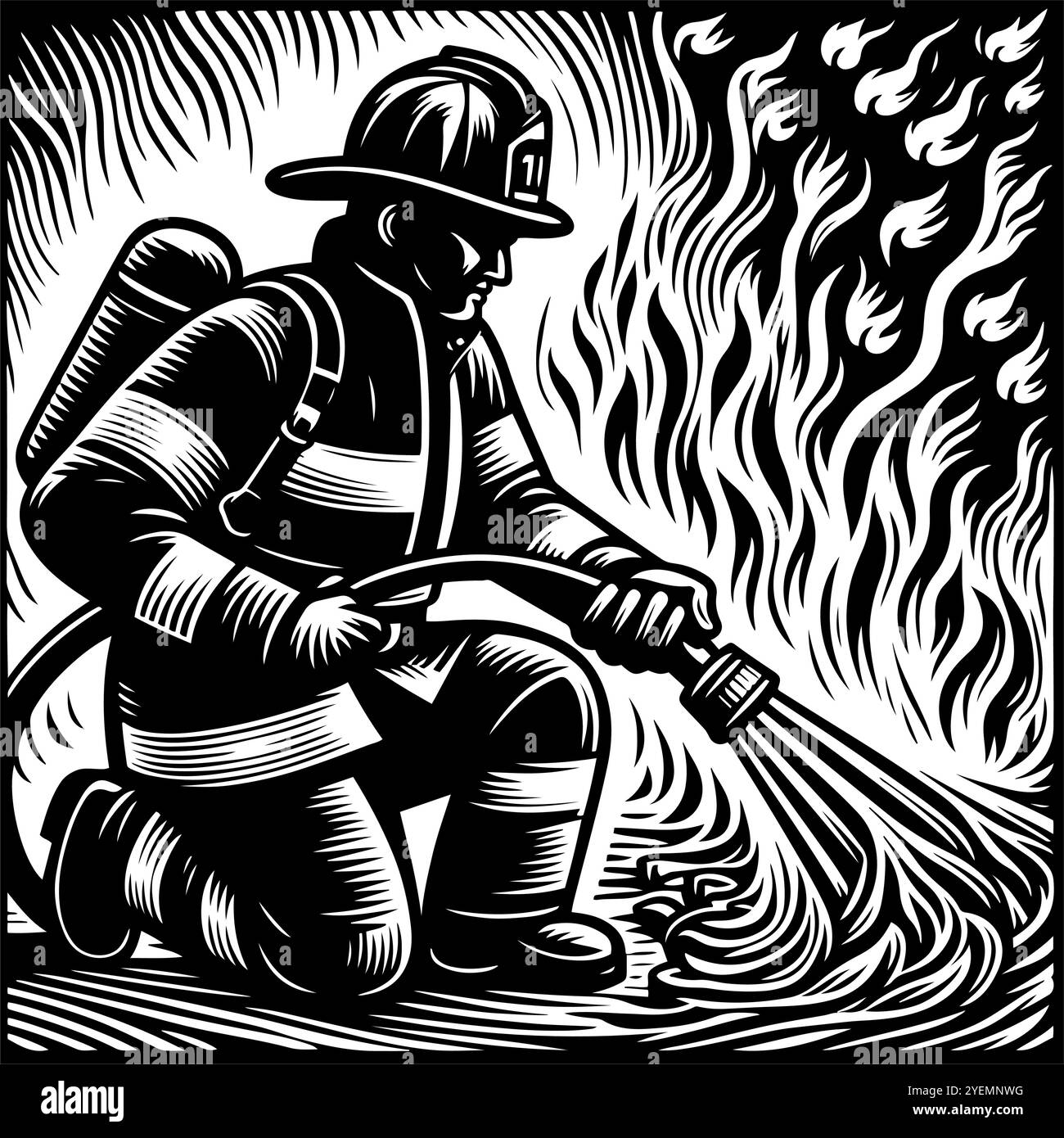 Firefighter in Action, battling the flames in a dangerous job, is ...