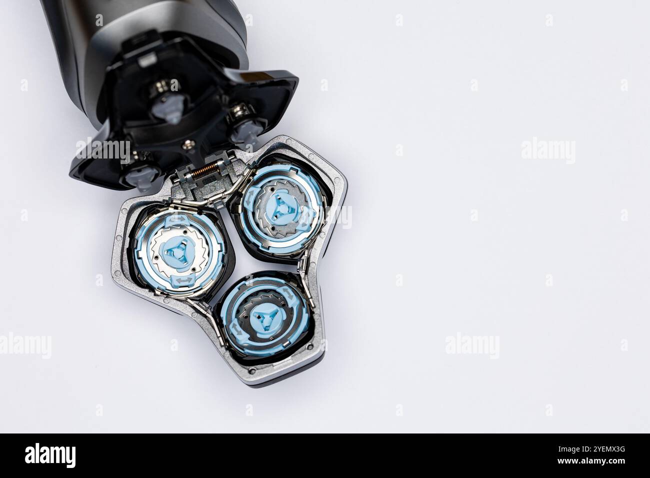 Beard electric shaver on a white background. Inside view of the cutting ...