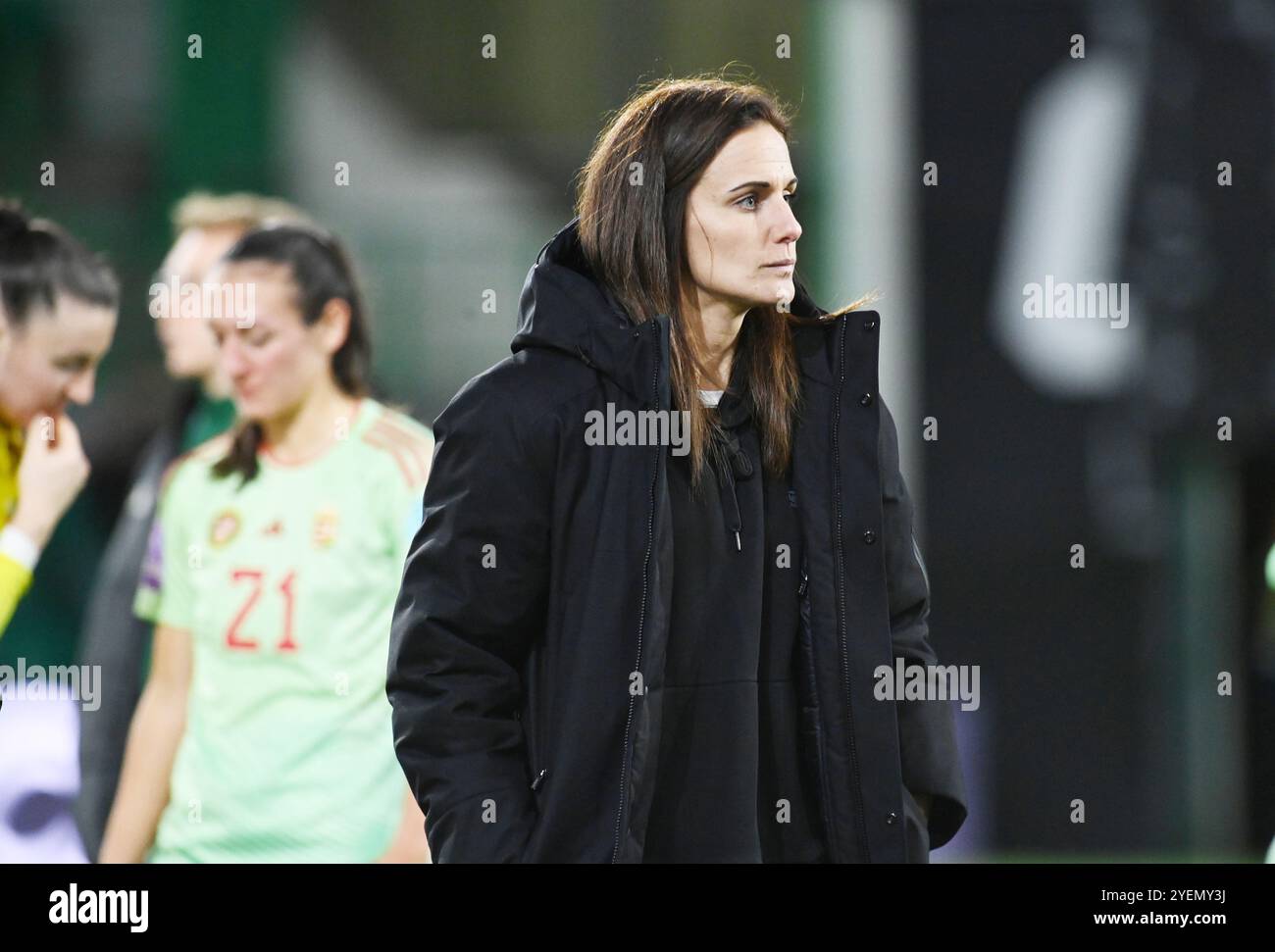 Tuesday, 29 October  UEFA Women’s European Championship Play-Off Scotland v Hungary Easter Road Stadium ,Edinburgh. Dejection for Hungarian Head Coach Stock Photo