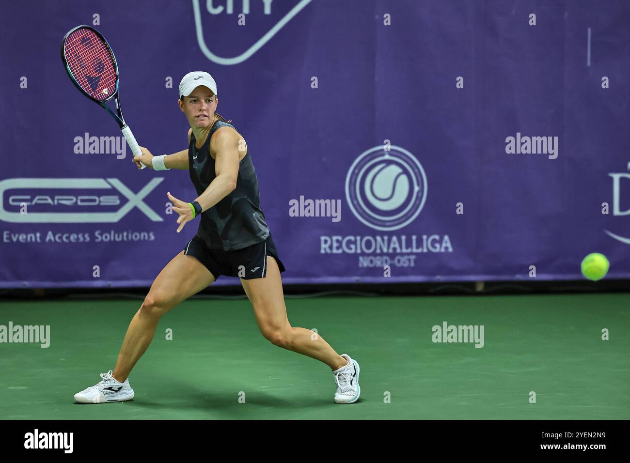 Hamburg, Hamburg, Germany. 31st Oct, 2024. Kaitlin Quevedo of Spain, returns with forehand during the Hamburg Henssler at Home Ladies Cup - Womens Tennis, ITF World Tennis Tour (Credit Image: © Mathias Schulz/ZUMA Press Wire) EDITORIAL USAGE ONLY! Not for Commercial USAGE! Stock Photo