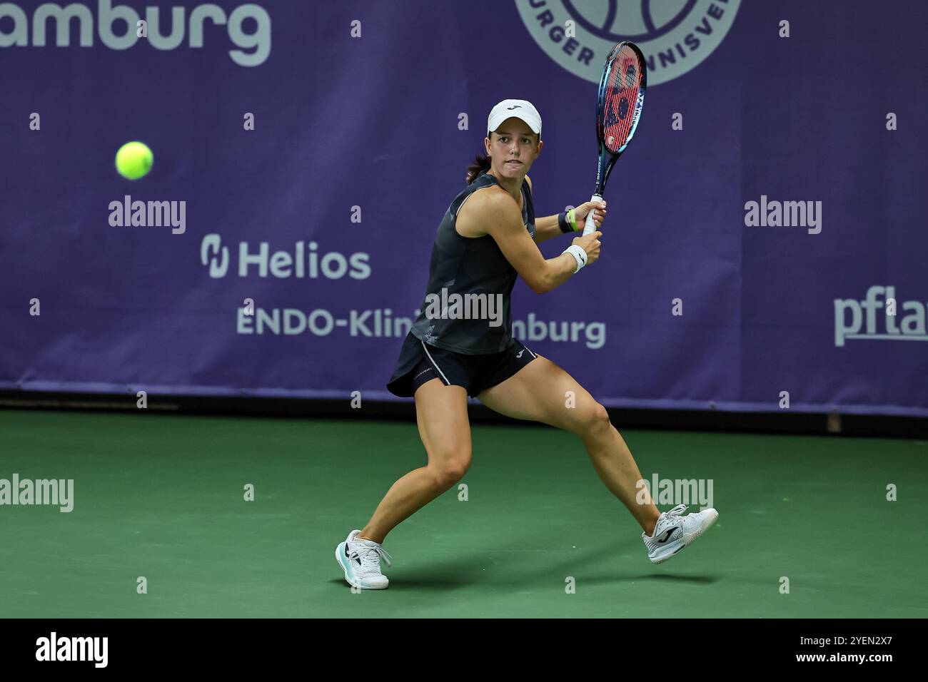 Hamburg, Hamburg, Germany. 31st Oct, 2024. Kaitlin Quevedo of Spain, returns with backhand during the Hamburg Henssler at Home Ladies Cup - Womens Tennis, ITF World Tennis Tour (Credit Image: © Mathias Schulz/ZUMA Press Wire) EDITORIAL USAGE ONLY! Not for Commercial USAGE! Stock Photo
