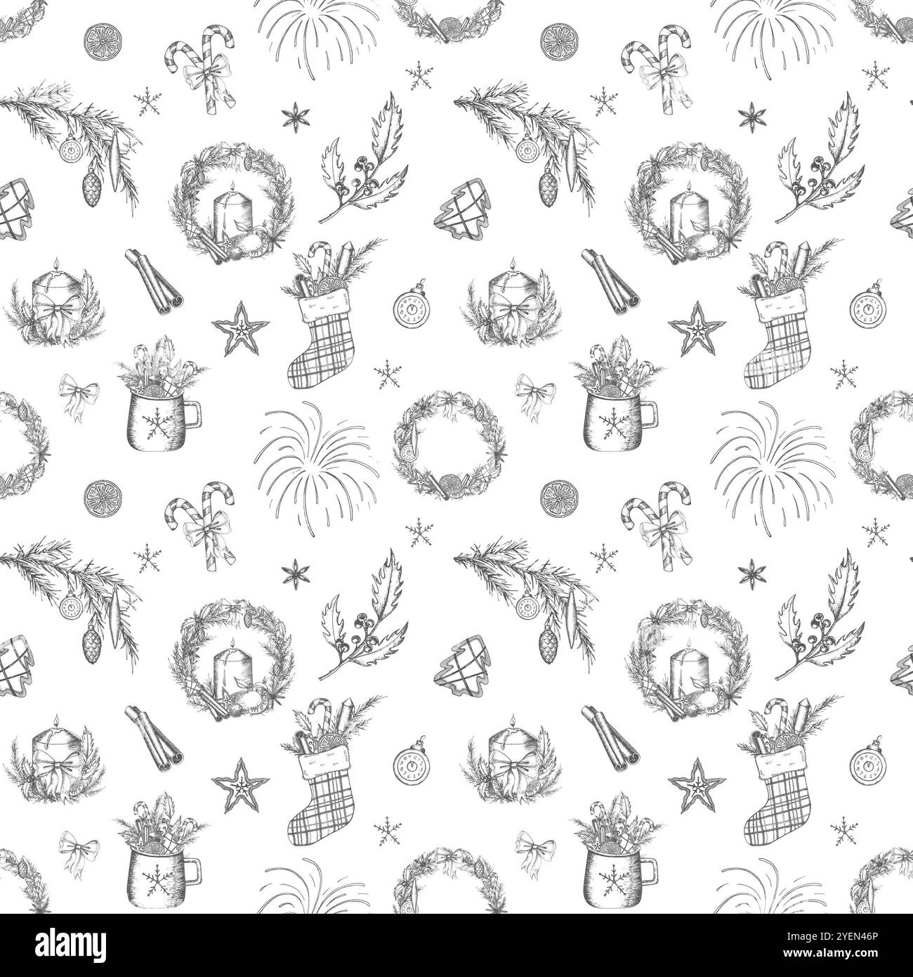 New year tree wreath Black and White Stock Photos Images Alamy