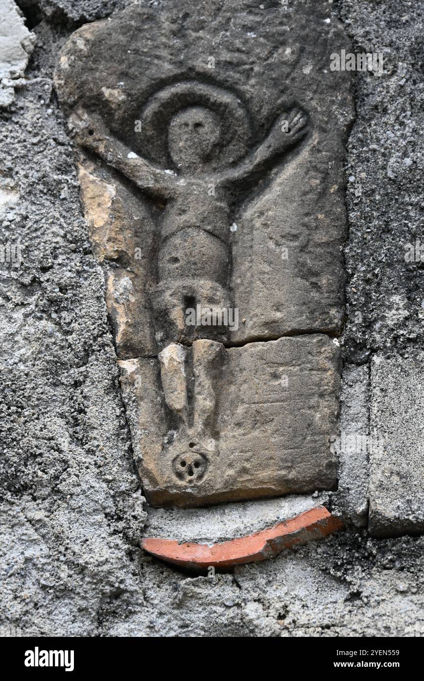 Stone Carving or Bas-Relief of the Protective Spirit of Foix (c13th) or Tòca-i se Gausas, Foix Ariège France Stock Photo