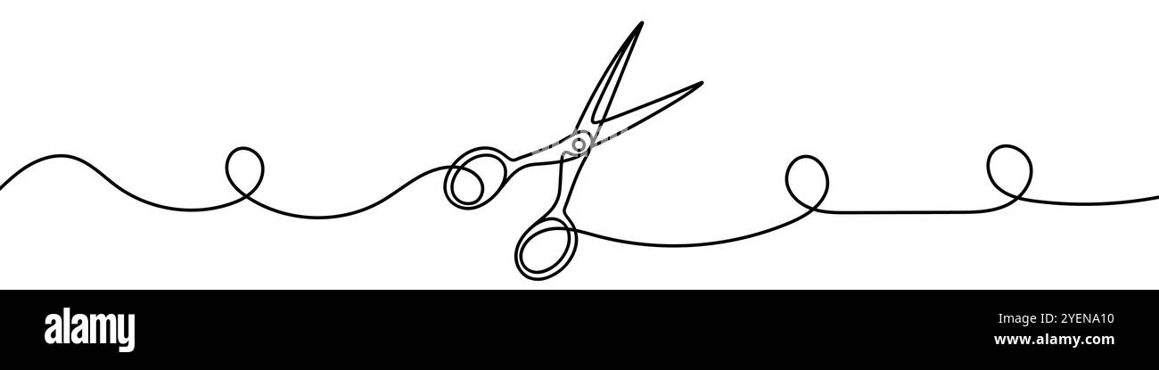 Minimalist vector illustration representing a pair of scissors, using a single continuous line. Vector illustration. Stock Vector