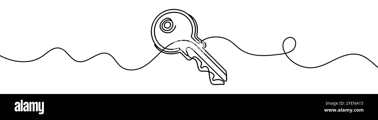 Continuous line drawing of a key is suggesting concepts of security and ...