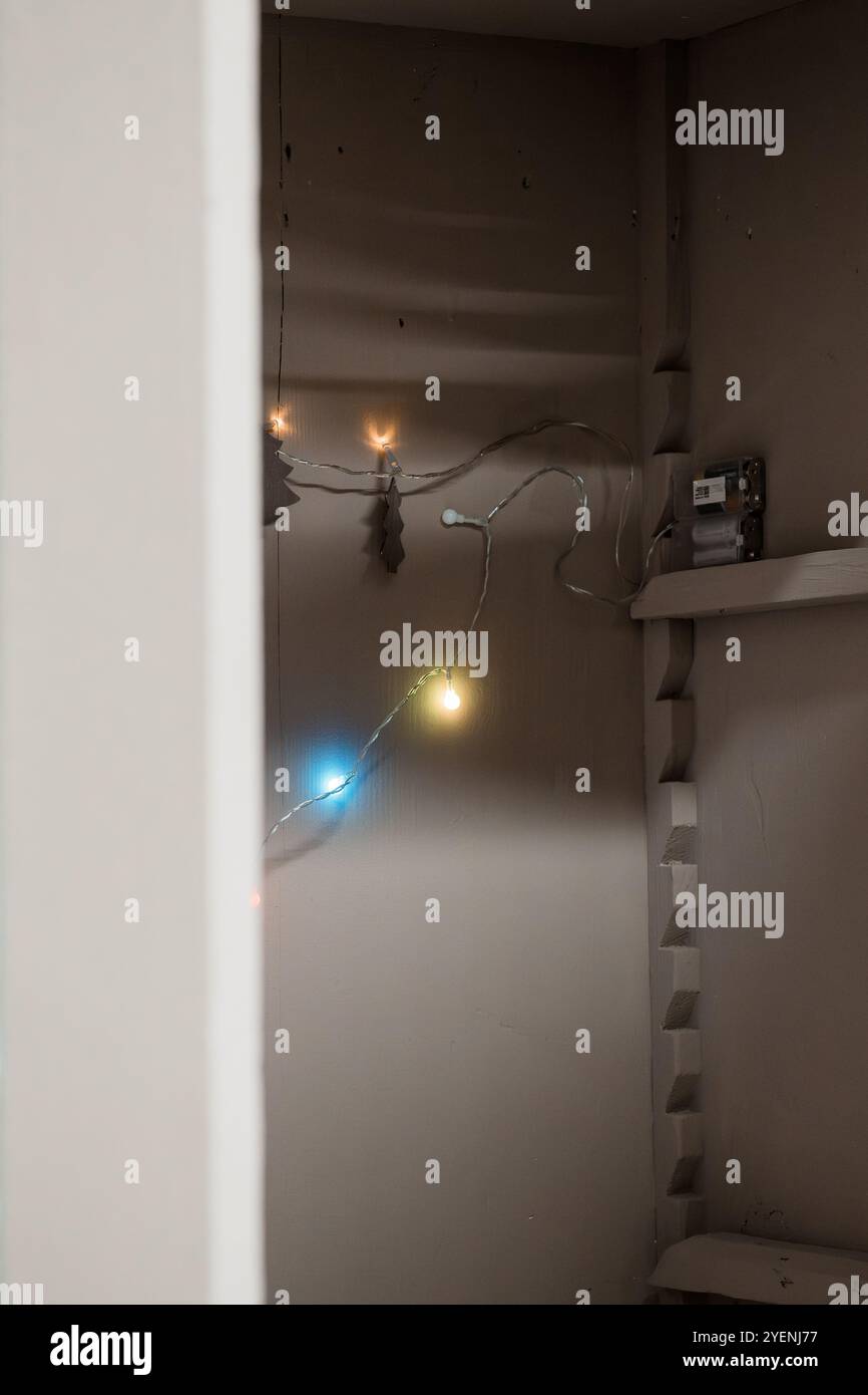 Cozy and Minimalist Interior with Ambient Fairy Lights Stock Photo - Alamy