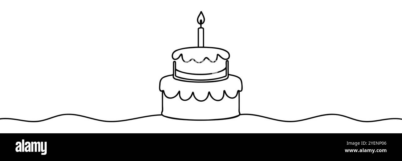 Continuous one line drawing of birthday cake with candles. Symbol of ...